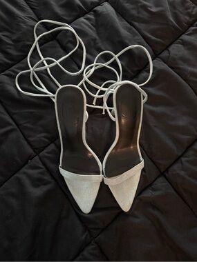 Women's Denim Pointed Toe Lace-Up Heels